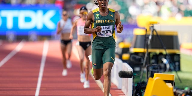 Caster Semenya, of South Africa, competes during a heat in the women's 5000-meter run at the World Athletics Championships on Wednesday, July 20, 2022, in Eugene, Ore. 