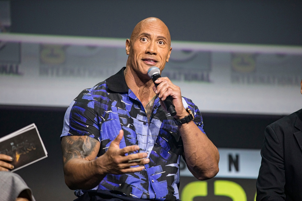 The Rock talking at the Warner Brothers panel.