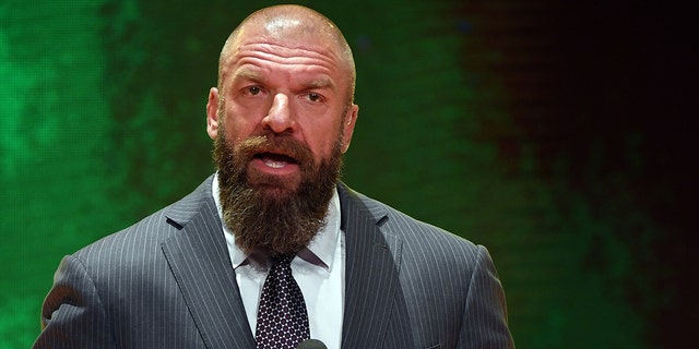 WWE Executive Vice President of Talent, Live Events and Creative Paul "Triple H" Levesque speaks at a WWE news conference at T-Mobile Arena on October 11, 2019 in Las Vegas, Nevada.