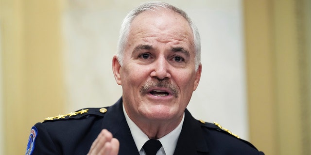 U.S. Capitol Police Chief Tom Manger testifies Jan. 5, 2022, in Washington during a Senate Rules and Administration Committee oversight hearing on the Jan. 6, 2021, attack on the Capitol.