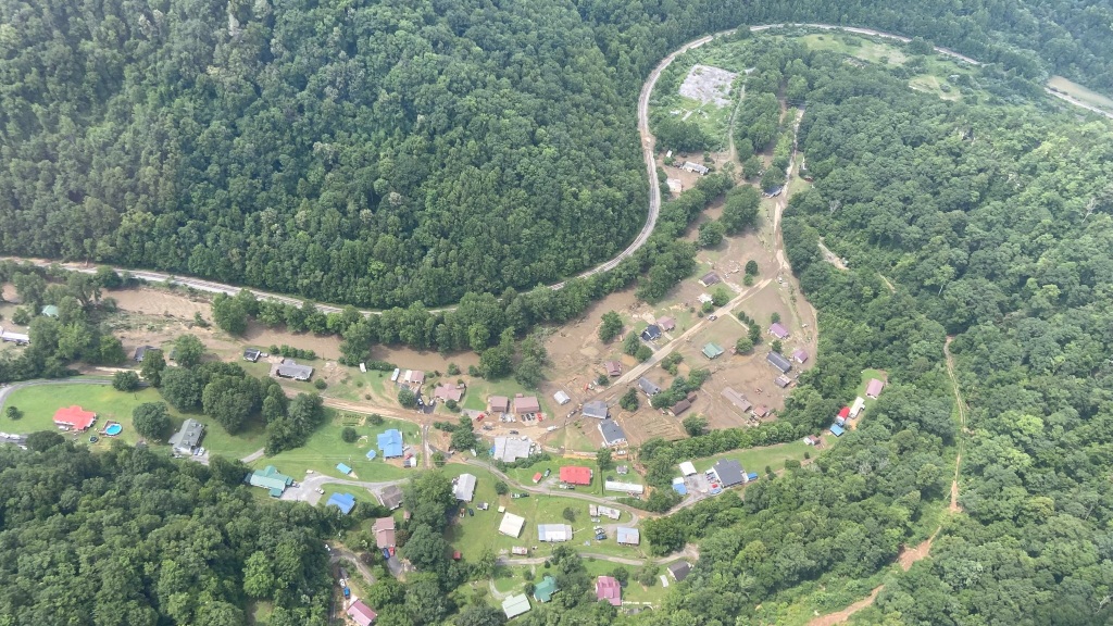 An aerial view shows flooding in Buchanan County.