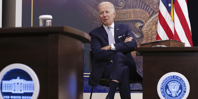 US President Joe Biden meets with chief executive officers on economic conditions in the Eisenhower Executive Office Building in Washington, D.C., US, on Thursday, July 28, 2022. The drumbeat of recession grew louder after the US economy shrank for a second straight quarter, as decades-high inflation undercut consumer spending and Federal Reserve interest-rate hikes stymied businesses and housing. 