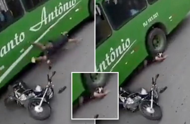 Biker’s life saved by helmet — after bus runs over his head