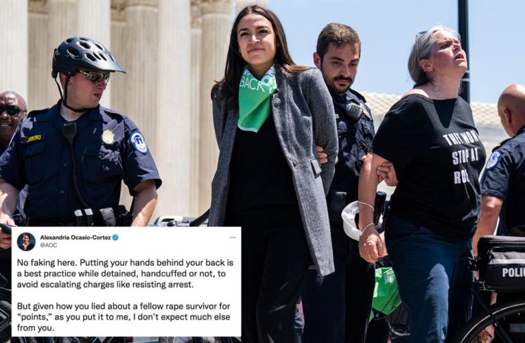 AOC defends fake handcuff stunt at abortion protest