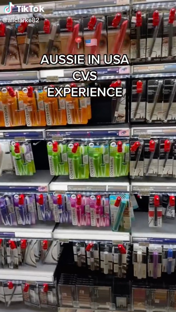 In the video, Ali Clarke panned across an aisle full of shower gels, body lotions, hair products and skin care.