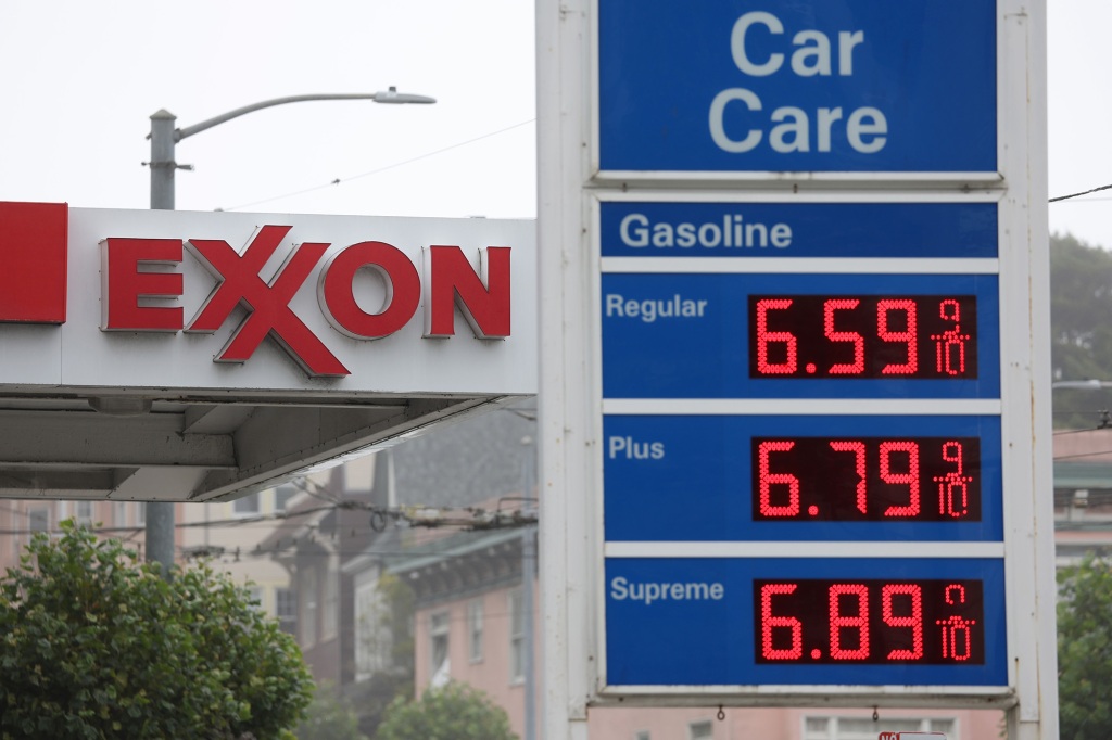 Gas prices on a marquee in Los Angeles.