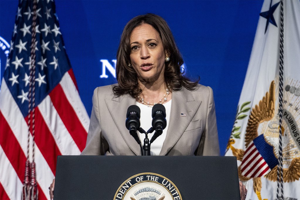 US Vice President Kamala Harris speaks during the National Association of Latino Elected and Appointed Officials annual conference in Chicago, Illinois, US, on Friday, June 24, 2022. 