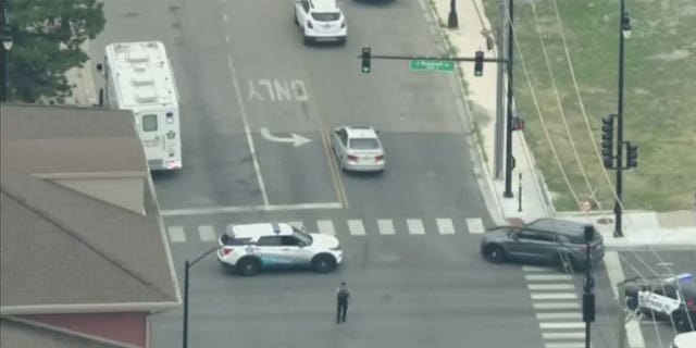 Aerial shots show scene where a Chicago police officer was shot Friday morning.