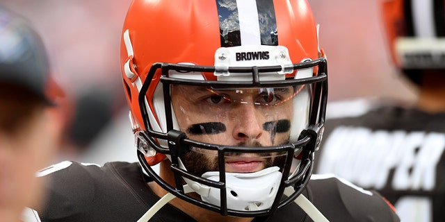 Baker Mayfield of the Cleveland Browns during the third quarter against the Arizona Cardinals at FirstEnergy Stadium Oct. 17, 2021, in Cleveland.