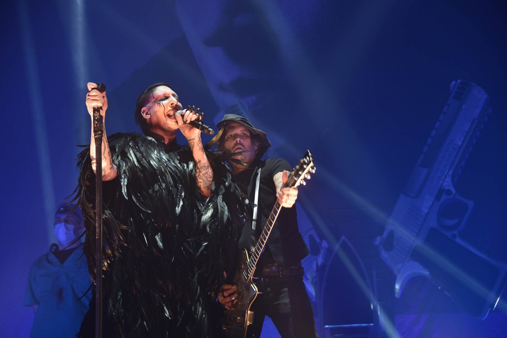 Marilyn Manson (L) and Johnny Depp attend as Marilyn Manson performs at The SSE Arena Wembley on December 9, 2017.