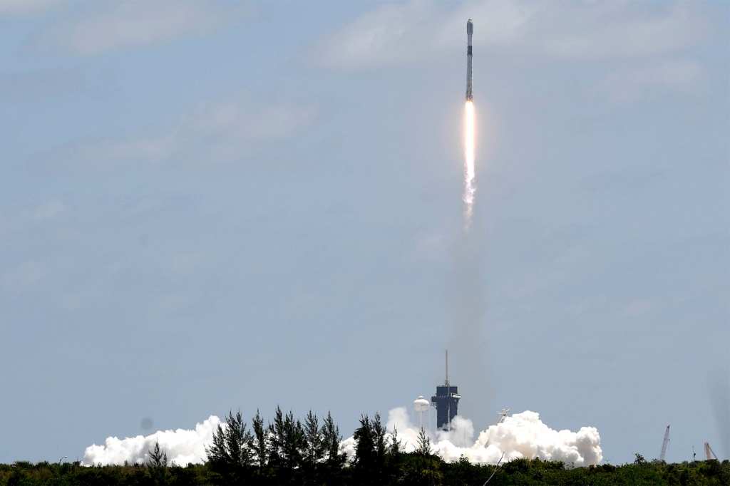 A SpaceX Falcon 9 rocket lifts off from Kennedy Space Center in Cape Canaveral, Fla., Friday, June 17, 2022.