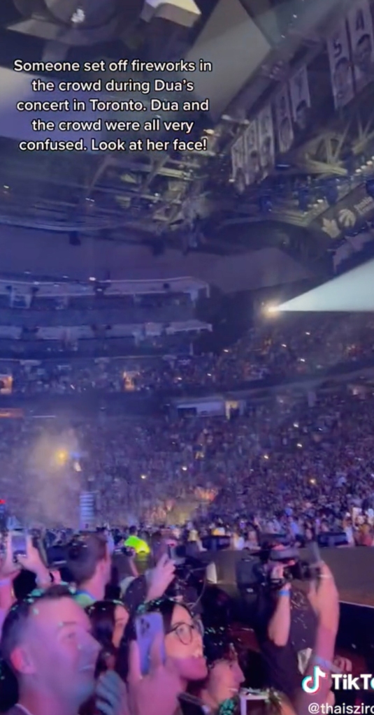 Fans ran from the loud noises of the indoor fireworks.