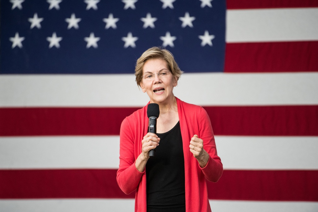 Democratic presidential candidate, Sen. Elizabeth Warren (D-MA) addresses a crowd outside of the Francis Marion Performing Arts Center October 26, 2019 in Florence, South Carolina.