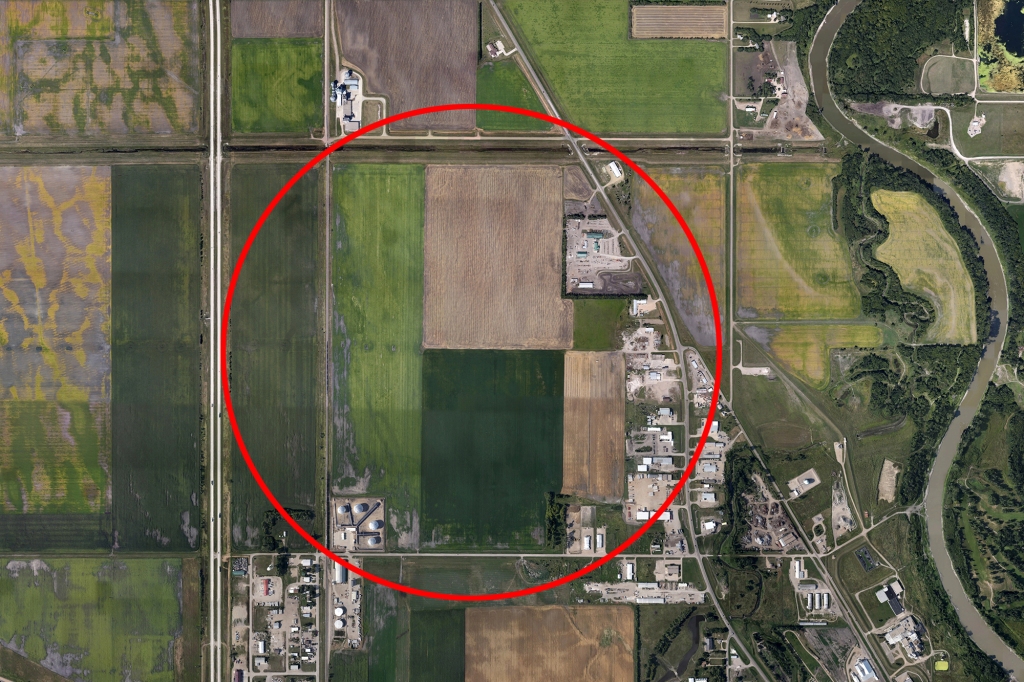 Aerial view of the proposed factory site for the Fufeng group in Grand forks, North Dakota