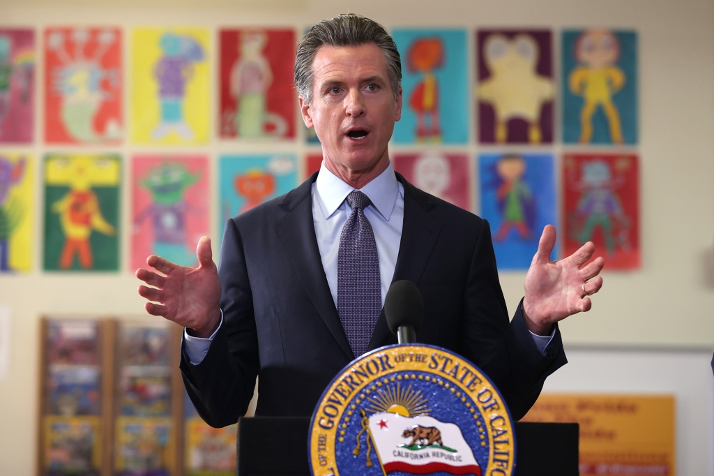California Gov. Gavin Newsom speaks during a news conference after meeting with students at James Denman Middle School on October 01, 2021 in San Francisco, California.
