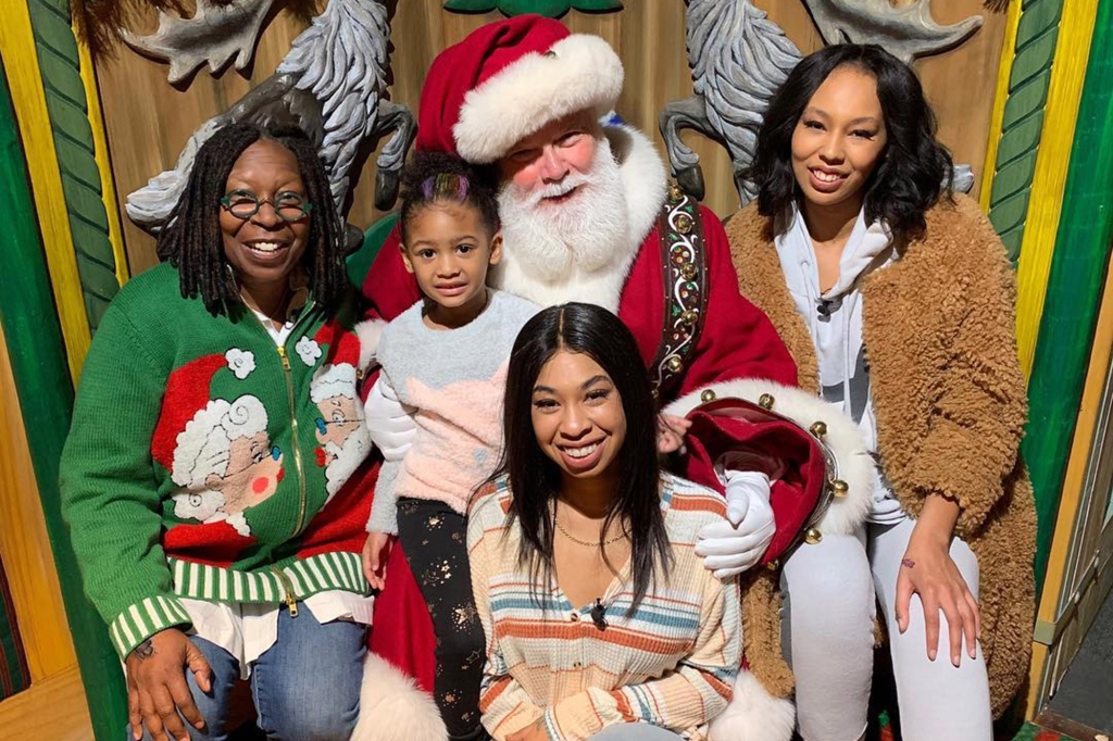 Whoopi Goldberg visits Santa Claus with with her granddaughter Amara Skye and first great-grandchild Charli Rose.