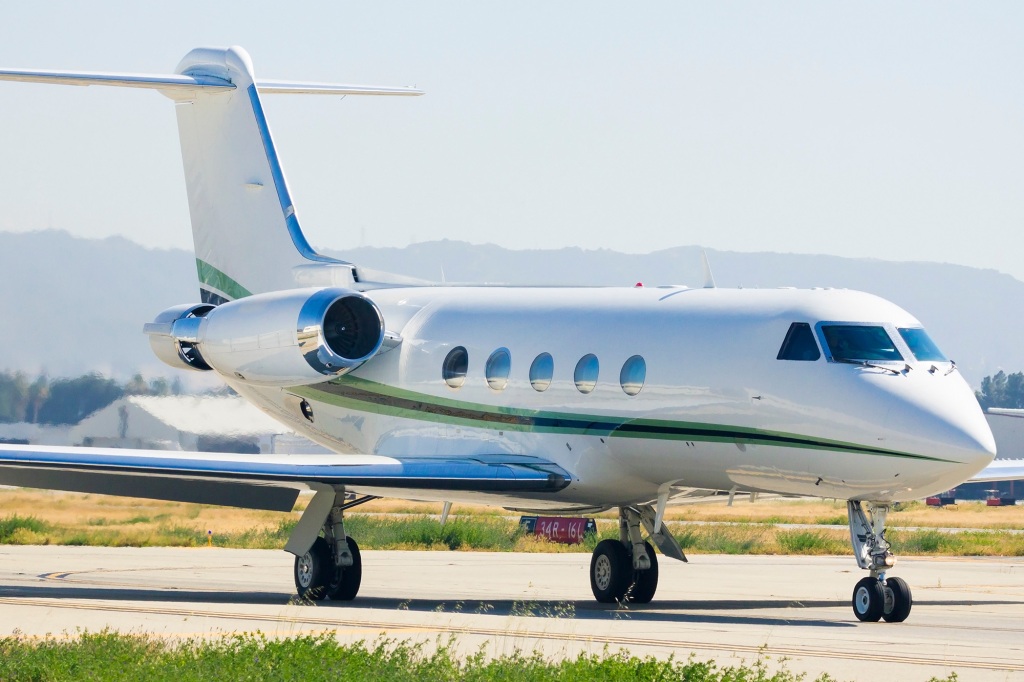 Gulfstream Business Jet Taxiing For Take Off In Van Nuys Airport, California