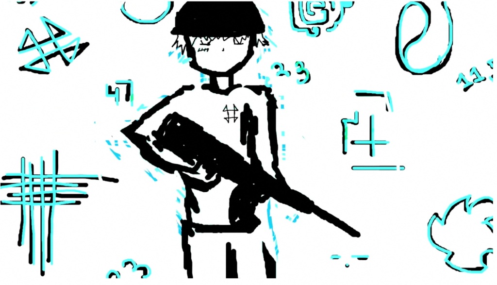 A drawing of a person holding a gun is seen in this still image taken from a video uploaded by Robert (Bob) E. Crimo III.