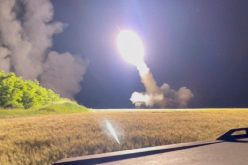 A view shows a M142 High Mobility Artillery Rocket System (HIMARS) is being fired in an undisclosed location, in Ukraine