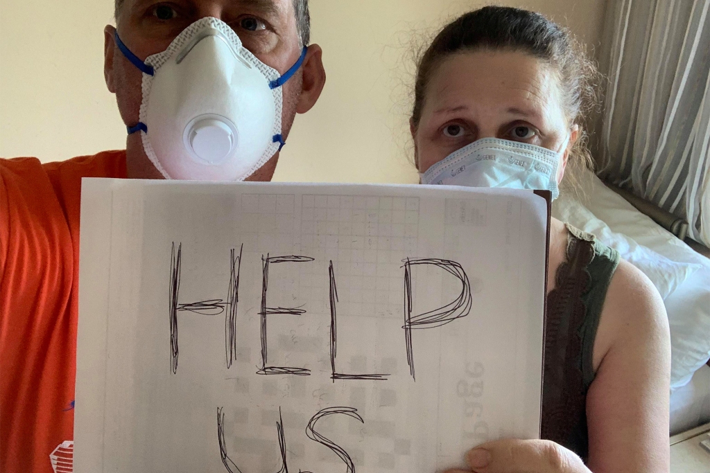 Canadian passengers Chris and Anna Joiner ask for help onboard the cruise ship during the coronavirus outbreak.