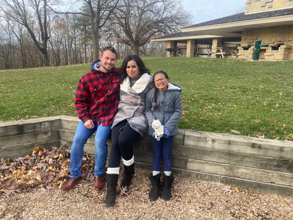 The couple are pictured with Erica's 10-year-old dauhter, Lily. The relator was relieved that her boyfriend and her daughter instantly got on so well. 