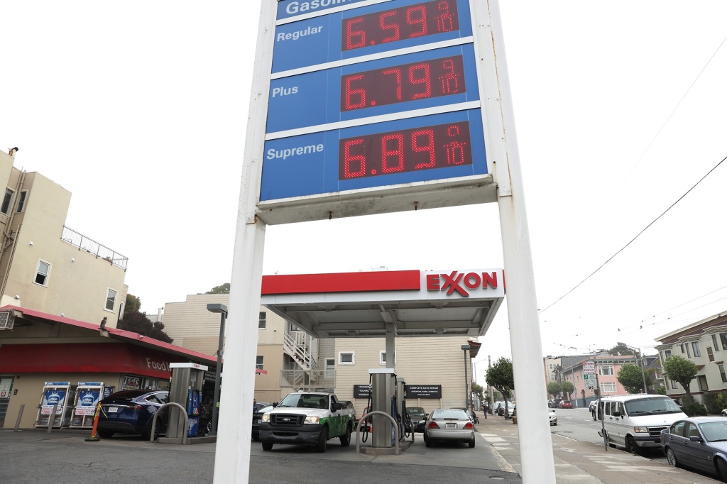 Gas prices are displayed at an Exxon gas station on July 05, 2022 in San Francisco, California.