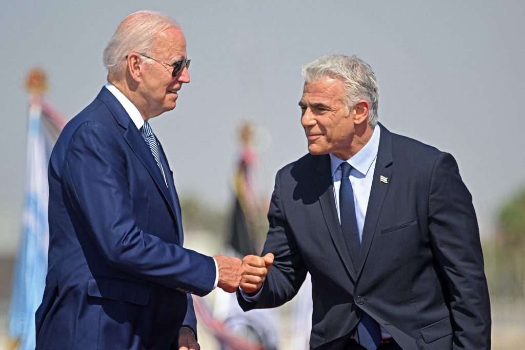 President Joe Biden opted for a fist pump while greeting Israeli caretaker prime minister, Yair Lapid.