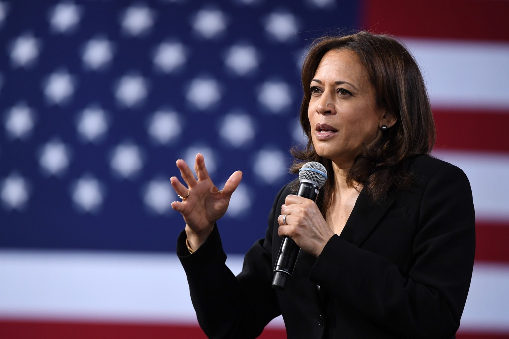 Democratic presidential candidate (and future US Vice President) US Senator Kamala Harris (D-CA) speaks at the National Forum on Wages and Working People: Creating an Economy That Works for All at Enclave, Las Vegas, Nevada, April 27, 2019.