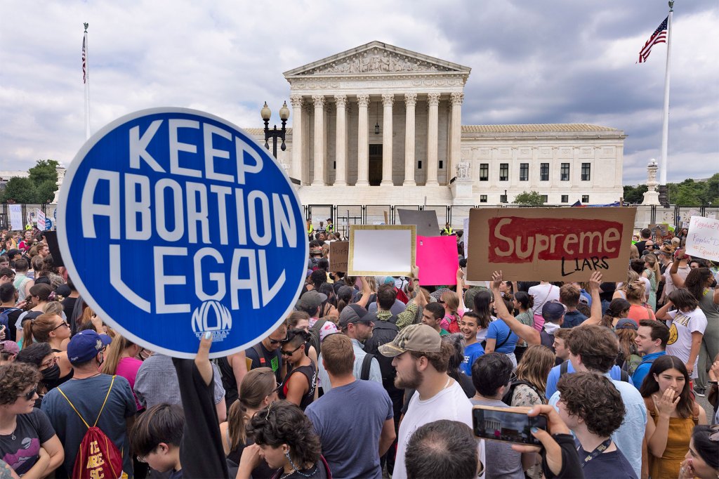 Abortion rights activists protest outside the Supreme Court