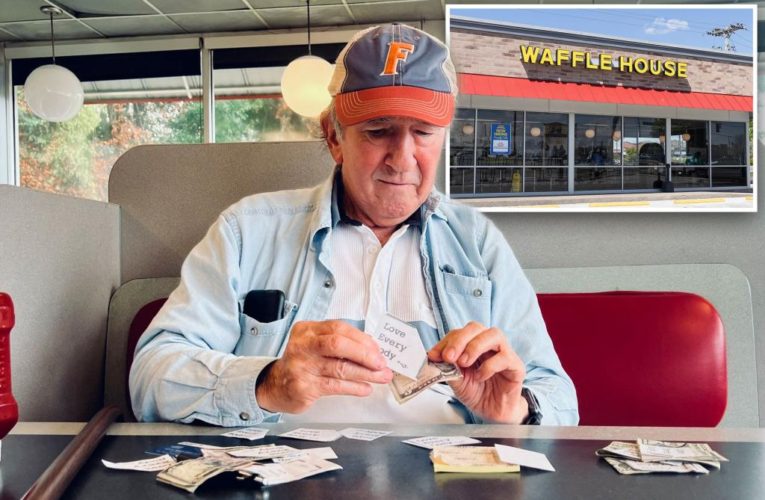 I spotted a man giving away money with notes at a Waffle House