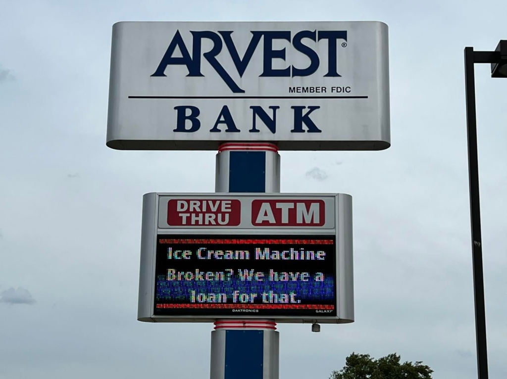 An Arvest Bank sign