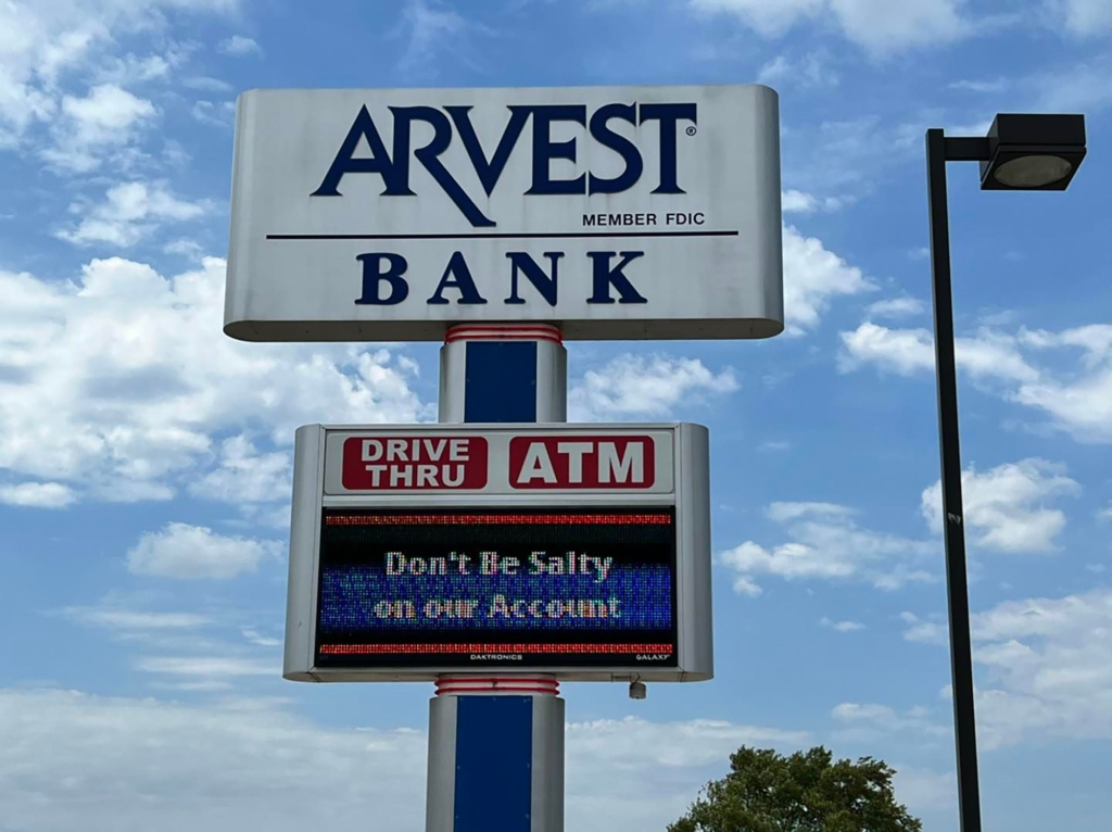 A sign for Arvest Bank