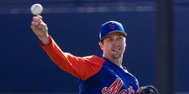 New York Mets pitcher Jacob deGrom at spring training camp on March 13, 2022 in Port St. Lucie, Florida. 