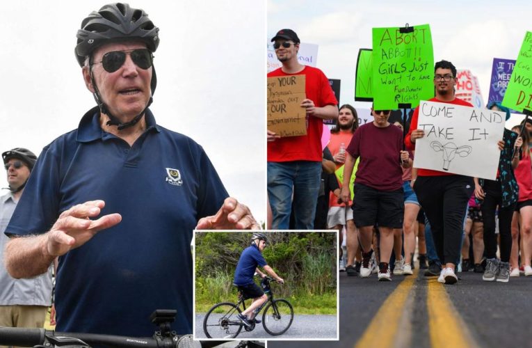 Biden urges pro-choice women to keep protesting during bike ride