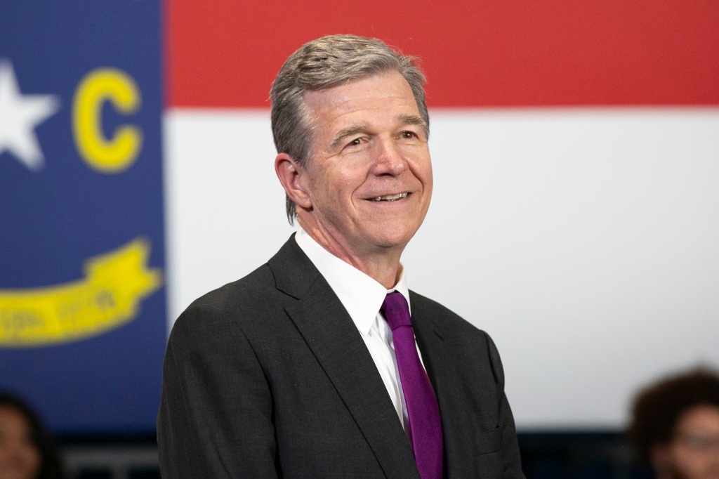 North Carolina Governor Roy Cooper is seen before President Joe Biden speaks to guests during a visit to North Carolina Agricultural and Technical State University on April 14, 2022 in Greensboro, North Carolina.