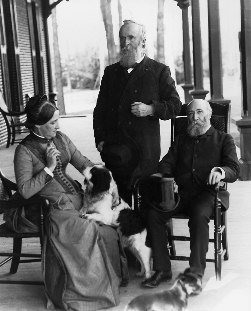 President Rutherford B. Hayes (right) and First Lady Lucy Hayes with dog Duke.