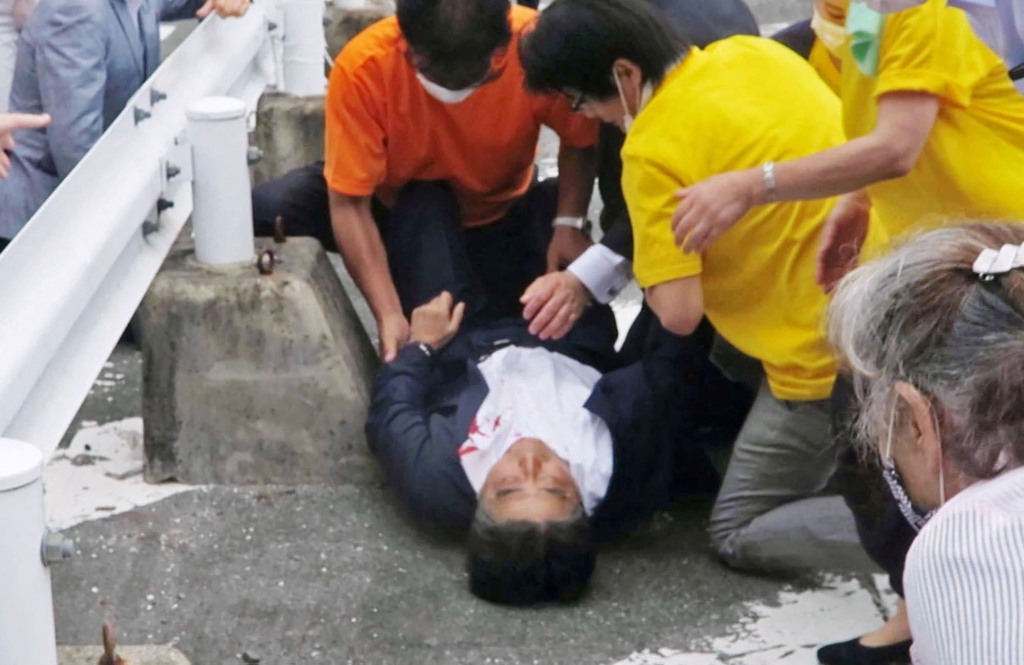 Shinzo Abe collapses after being shot twice, with doctors unable to save him from bleeding to death.