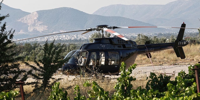 Tape at the rear end of the Bell 407 helicopter Superior Air Helipad in Spata, near Athens, where a British man died when helicopter propeller hit him after landing. 