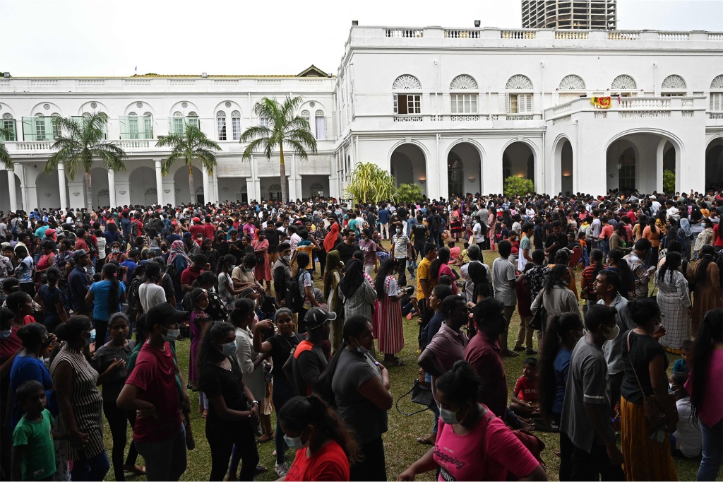 A crowd of people at Rajapaksa official residence in Colombo amid political protests in Sri Lanka on July 11, 2022.