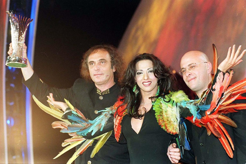 Svika Pick (left), Tarantino's father-in-law, is one of Israel's most celebrated rock stars. He's pictured here with Dana International (center), who won the Eurovision song contest for Israel in 1998. 
