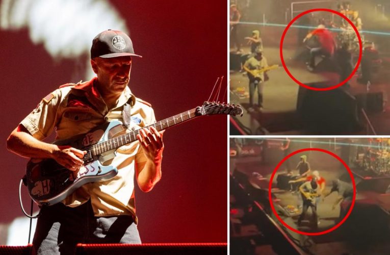 Tom Morello tackled on stage by security during show