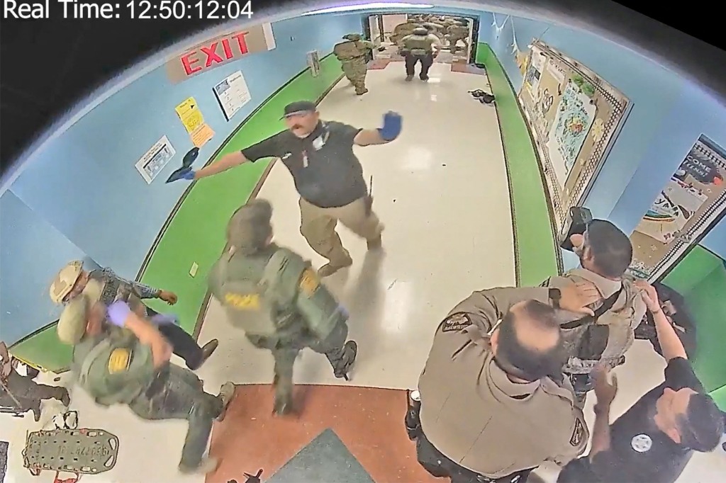 Police inside of Robb Elementary School during the mass shooting on May 24, 2022.