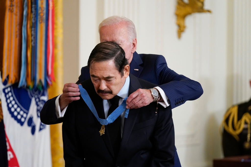 President Joe Biden awards the Medal of Honor to Spc. Dennis Fujii.