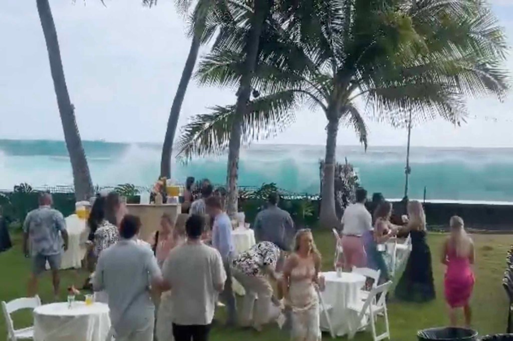 Huge wave heads towards wedding reception