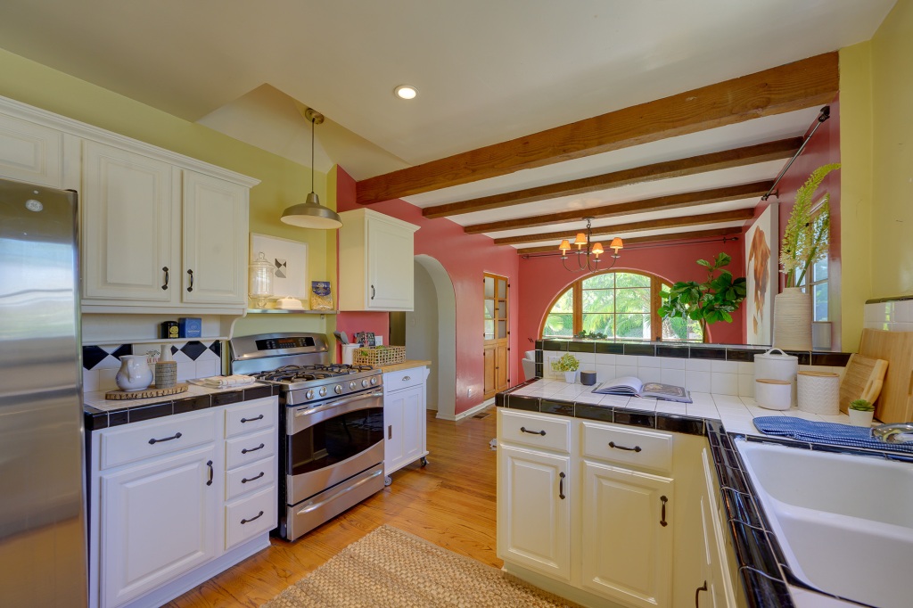 The dining room opens to the home's kitchen.