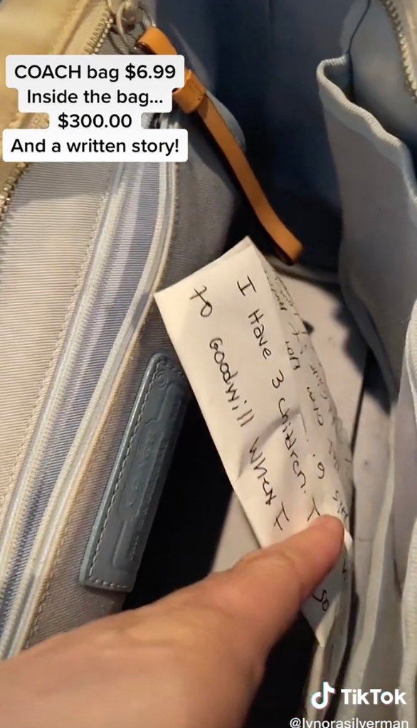 The user found a note and $300 cash hidden in the designer bag.