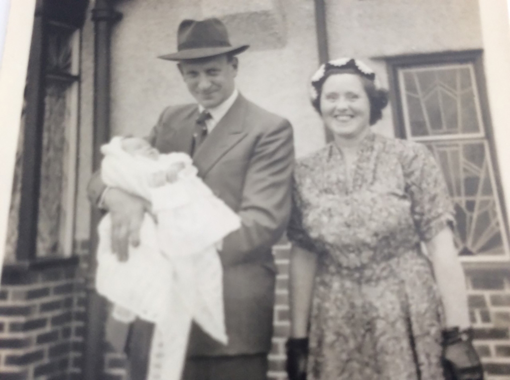 Norah and Harry at Gill's christening in 1955