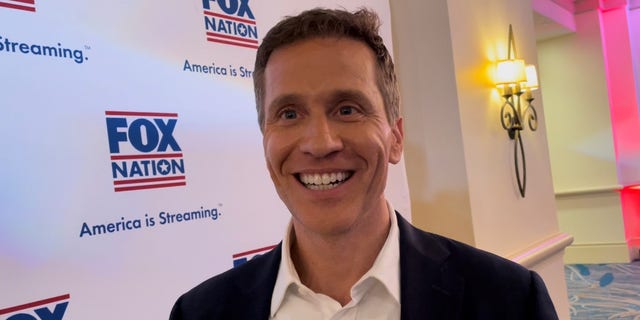 GOP Senate candidate and former Missouri Gov. Eric Greitens speaks with Fox News at the Conservative Political Action Committee (CPAC) in Orlando, Florida on Feb. 24, 2022