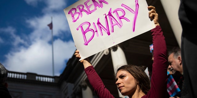 NEW YORK, NY - OCTOBER 24: L.G.B.T. activists and their supporters rally in support of transgender people on the steps of New York City Hall, October 24, 2018 in New York City. 