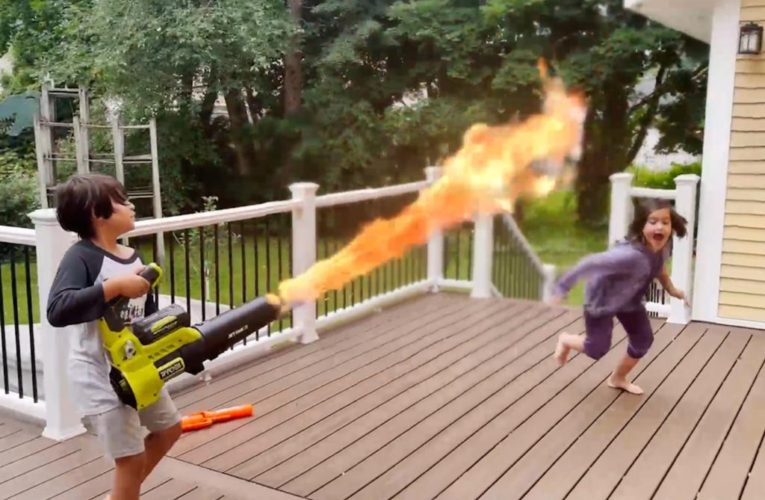 Dad invents flamethrower for kids to play with at home